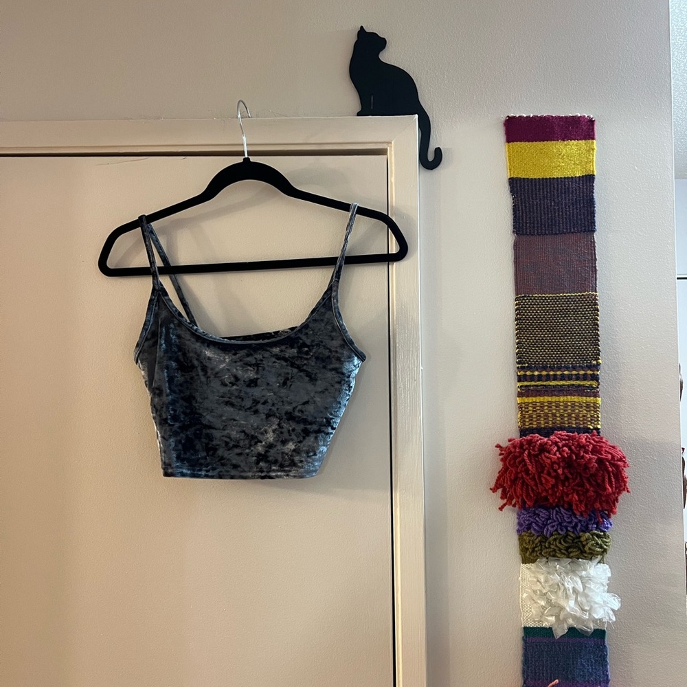 Topshop PETITE Crushed Velvet Tank in Blue-Grey